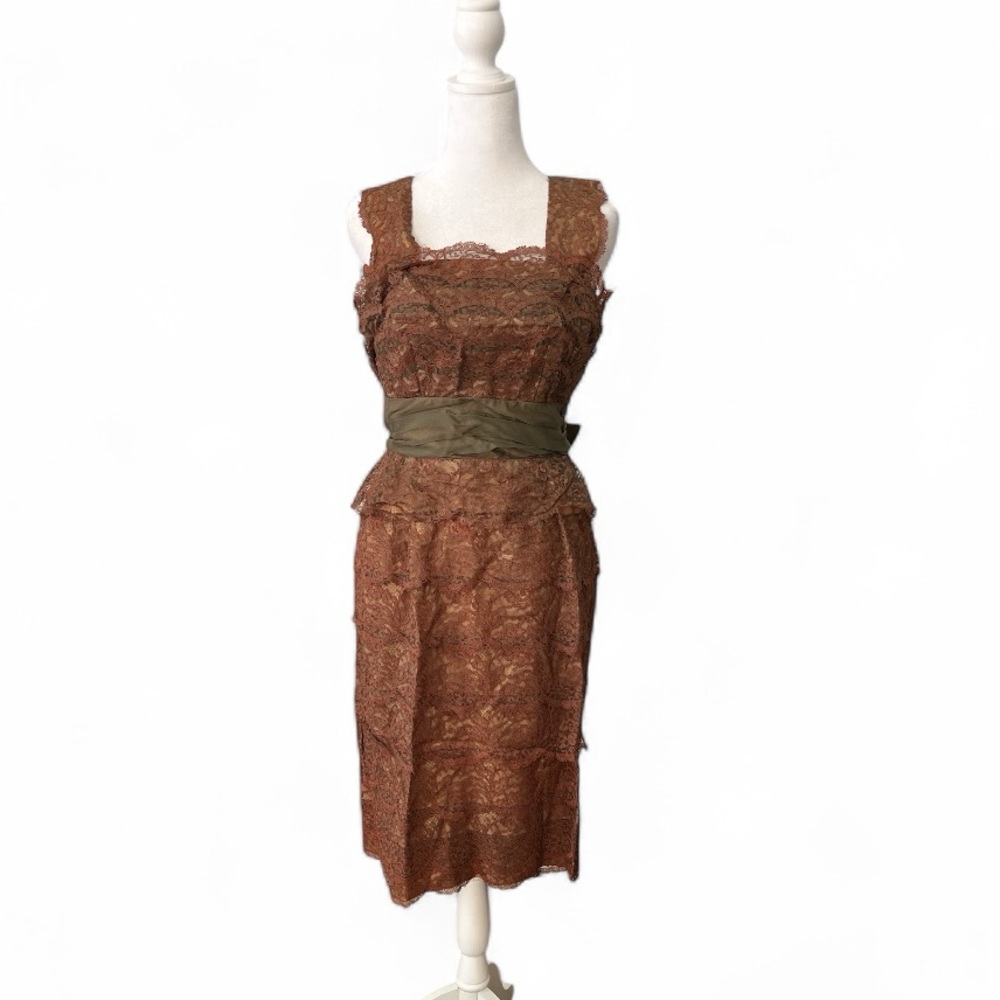 Vintage Chantilly Lace Bow Sheath Dress 50s 60s